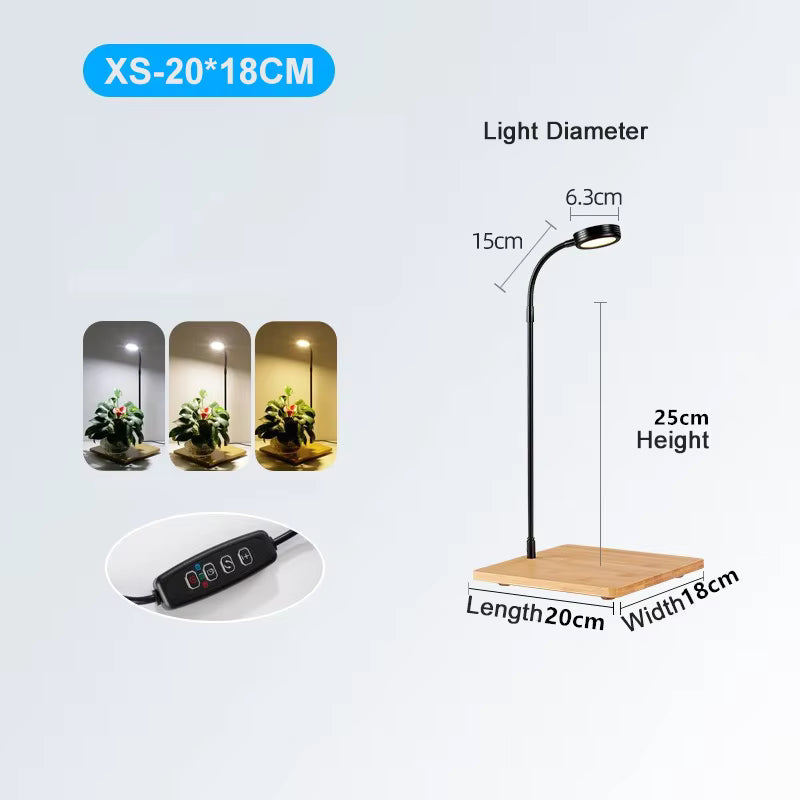 5W Premium Full Spectrum  LED Aquarium & Plant Grow Light with Bamboo Base – Smart Programmable Timer Desk Lamp for Nano Tanks, Succulents & Bonsai