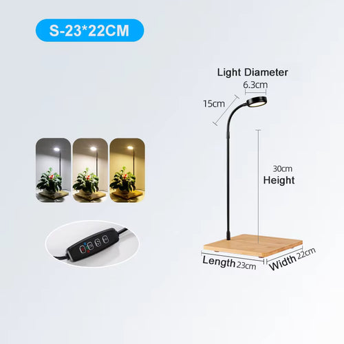 5W Premium Full Spectrum  LED Aquarium & Plant Grow Light with Bamboo Base – Smart Programmable Timer Desk Lamp for Nano Tanks, Succulents & Bonsai
