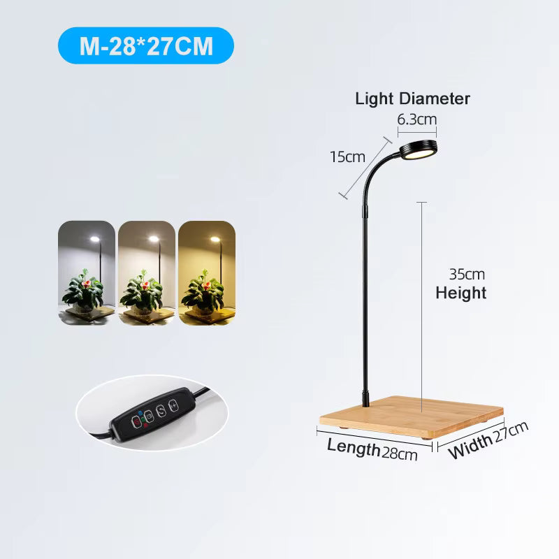 5W Premium Full Spectrum  LED Aquarium & Plant Grow Light with Bamboo Base – Smart Programmable Timer Desk Lamp for Nano Tanks, Succulents & Bonsai
