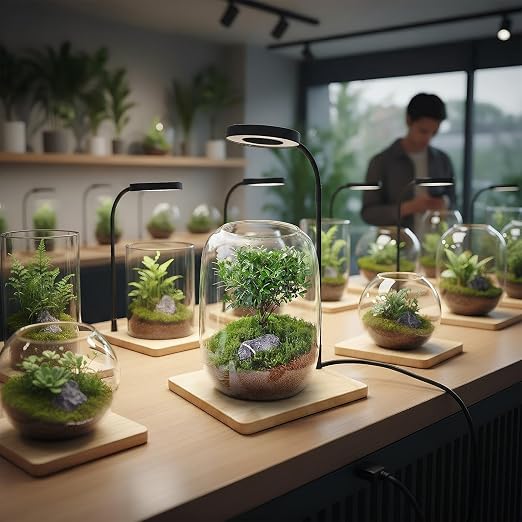10W USB Powered LED Grow Lamp with Real Wood Base - Fully Adjustable Gooseneck Desktop Light for Succulents and Eco-Bottles
