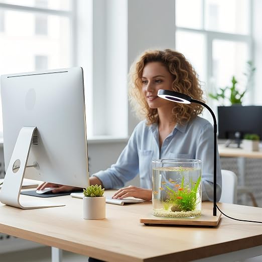 10W USB Powered LED Grow Lamp with Real Wood Base - Fully Adjustable Gooseneck Desktop Light for Succulents and Eco-Bottles