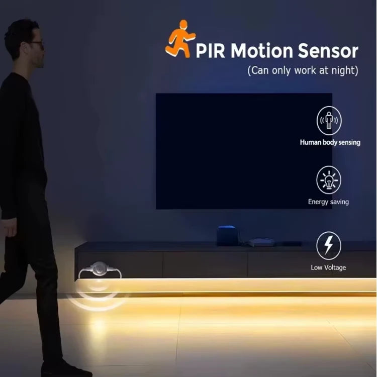 Motion Activated COB LED Under Cabinet / Under Bed LED Strip Light, Plug-in Human Body Induction Ambient Lighting for Renters & Old Houses, No Wiring Required
